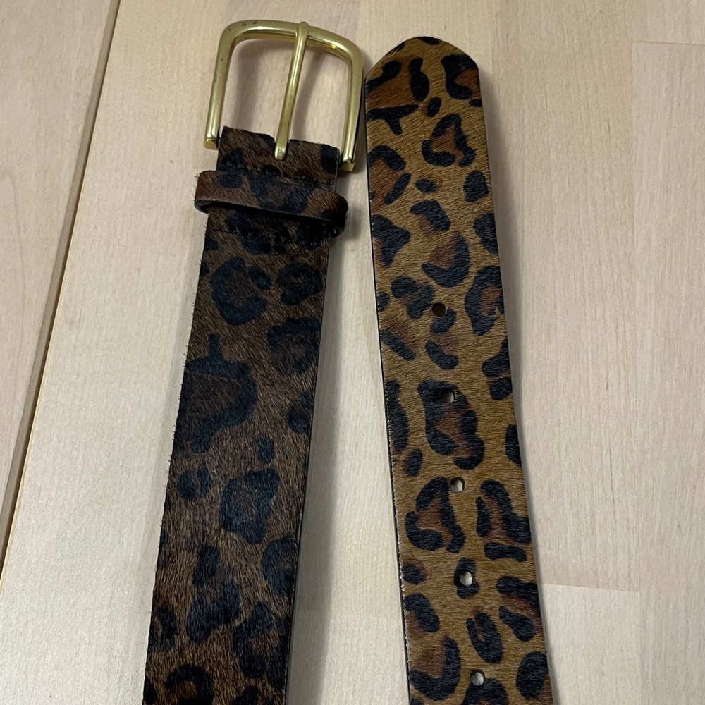 J. Crew Faux Fur Leopard Print Leather Belt w/ Gold Tone Buckle Women’s Medium - Picture 6 of 15